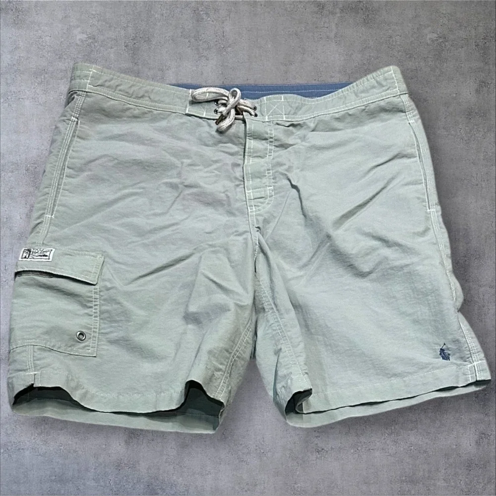 Vtg Polo Ralph Lauren Swim Short Medium Gray/Blue Lined Pockets Board Trunks Men